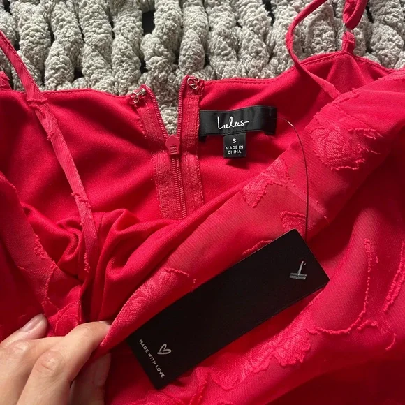 Lulus Days With You Red Floral Burnout Ruffled Mini Dress - Size S - Picture 3 of 6